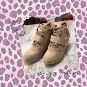 Top Moda Sammy Wedge Sneakers Tan Two-Tone Size 9 | Platform High Top Shoes NIB